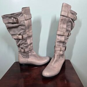 Cole Haan Nike Air Grey Leather Suede Triple Buckle Tall Boots D32496 Womens 10B